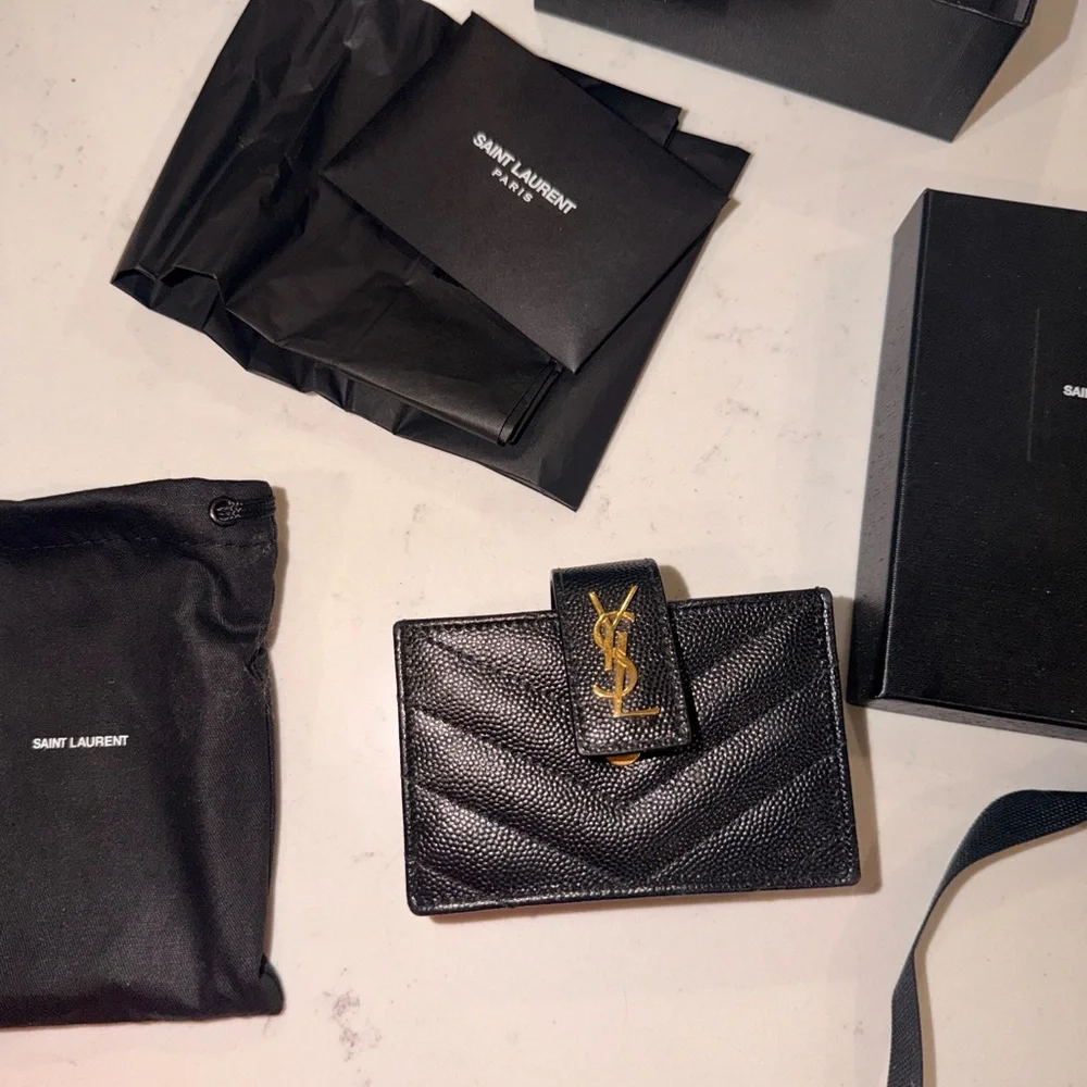 Saint Laurent Black Textured Leather Card Holder - Picture 1 of 7